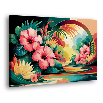 Honolulu Hawaiian Floral Design - Canvas Print Art Sides