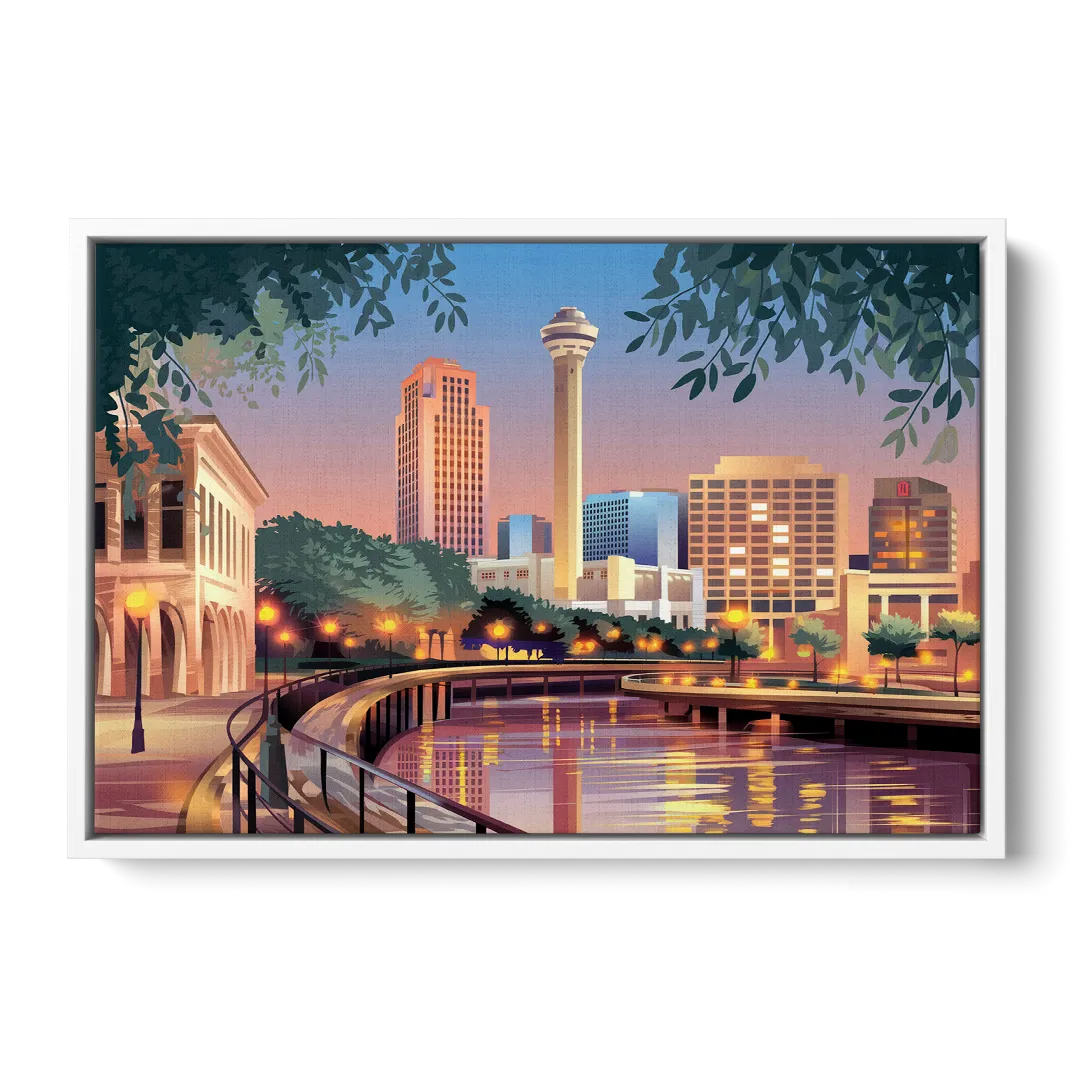 San Antonio Downtown Vibes - White Frame Canvas
