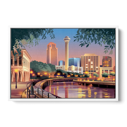 San Antonio Downtown Vibes - White Frame Canvas