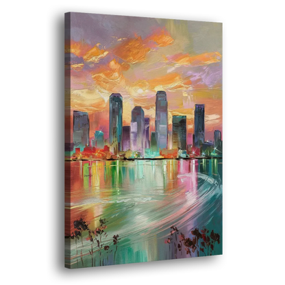 Tampa Skyline at Sunset - Canvas Print Art Sides