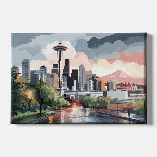 Seattle Rainy Day Skyline - Canvas Wall Art