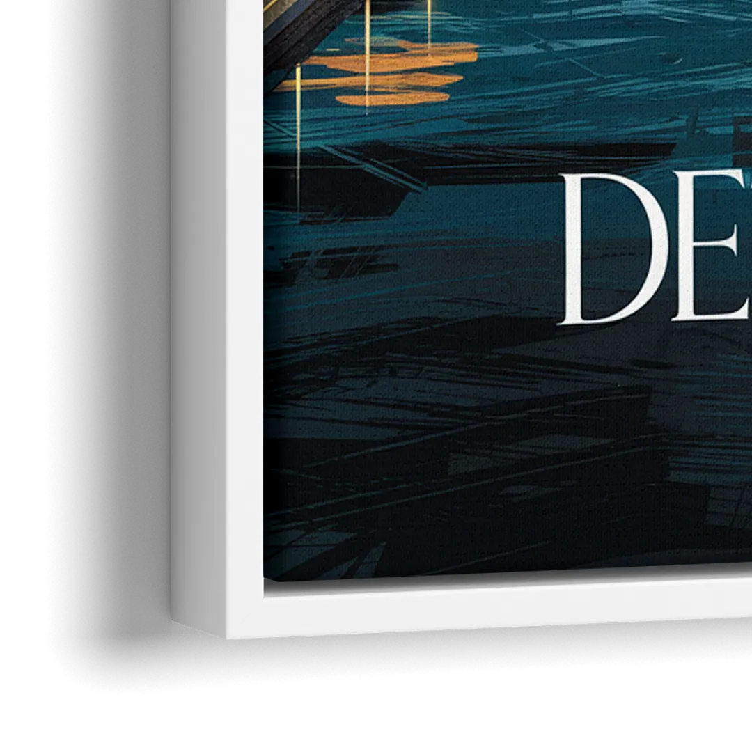 Detroit Scenic Nightscape - Close-Up White Frame Canvas