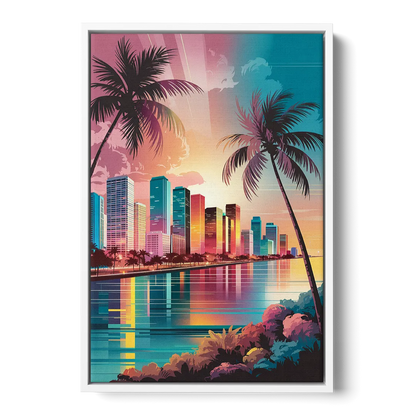 Miami Sunset Boulevard - White Frame Canvas
