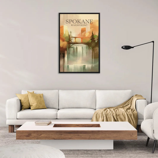 Spokane Riverfront Views - Living Room Black Frame Canvas