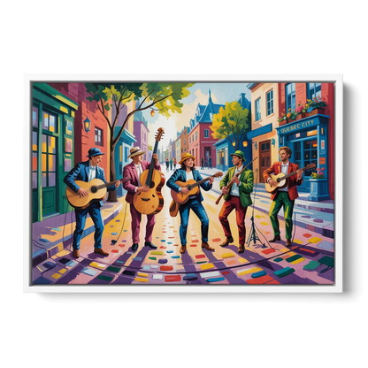 Quebec City Street Musicians - White Frame Canvas