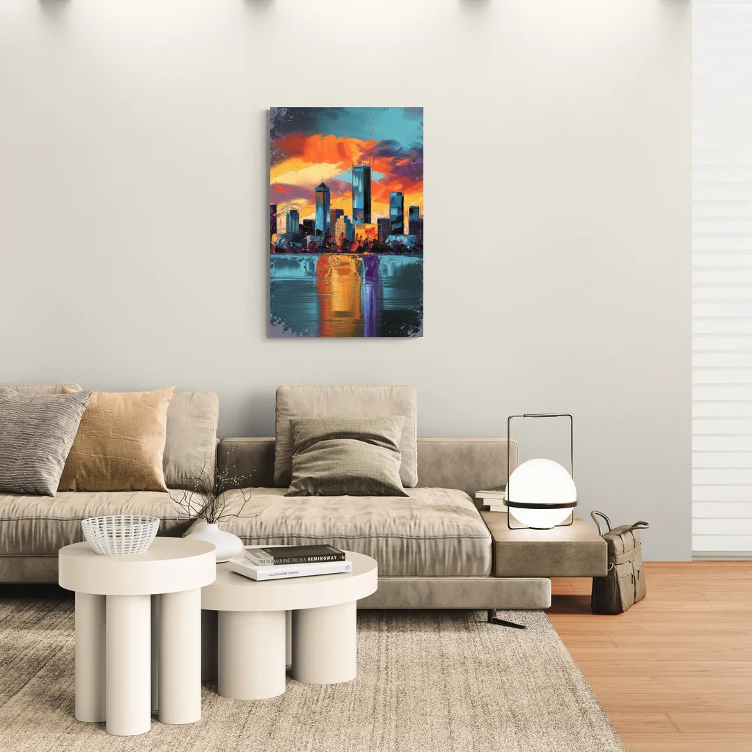 Oklahoma City Skyline Reflection - Canvas Wall Art Living Room