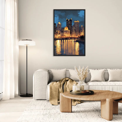 Pittsburgh Nighttime Glow - Living Room Black Frame Canvas