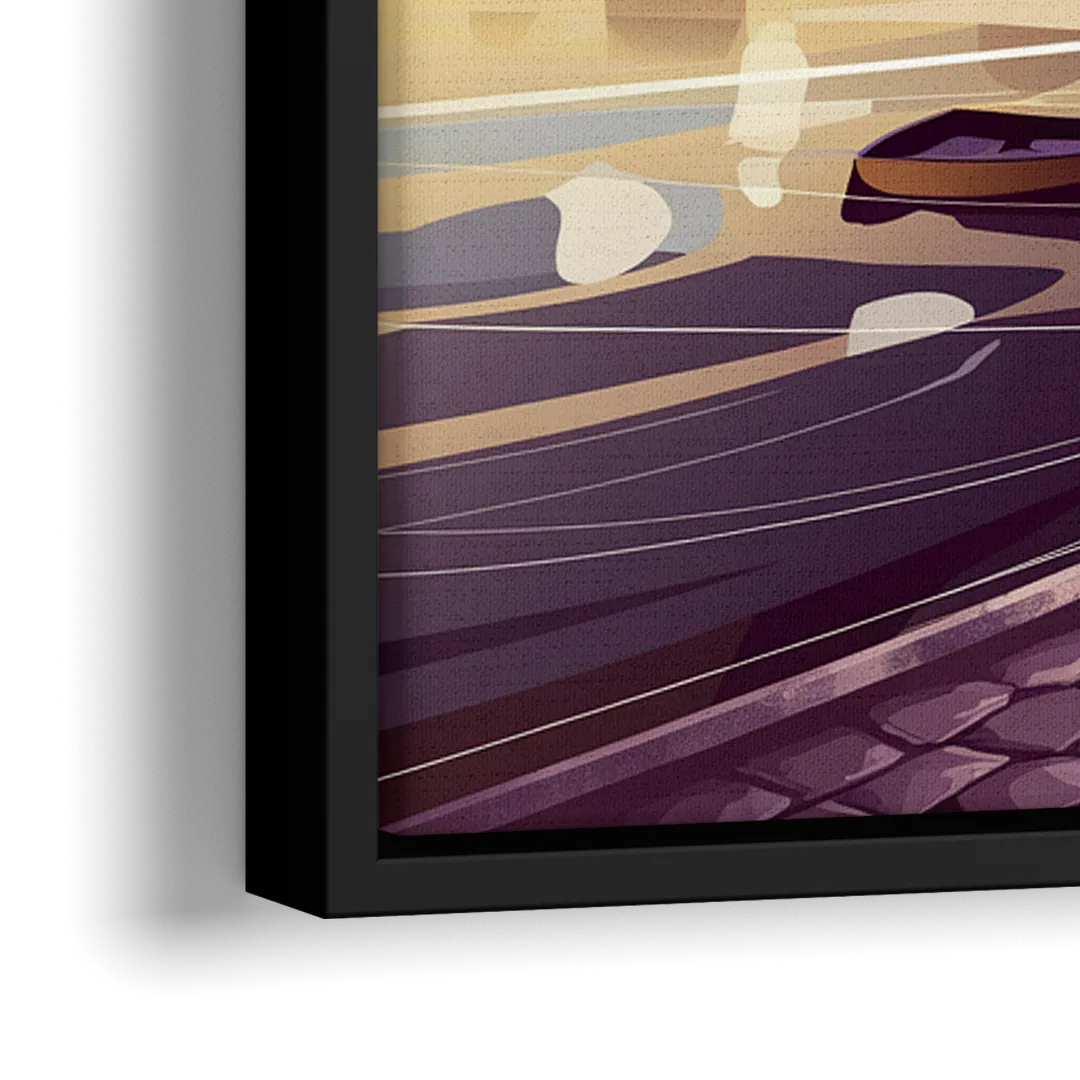 Boston Skyline at Sunset - Close-Up Black Frame Canvas