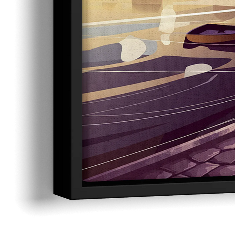 Boston Skyline at Sunset - Close-Up Black Frame Canvas