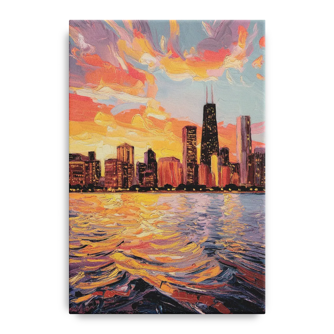 Chicago Sunset Over the Lake - Canvas Wall Art