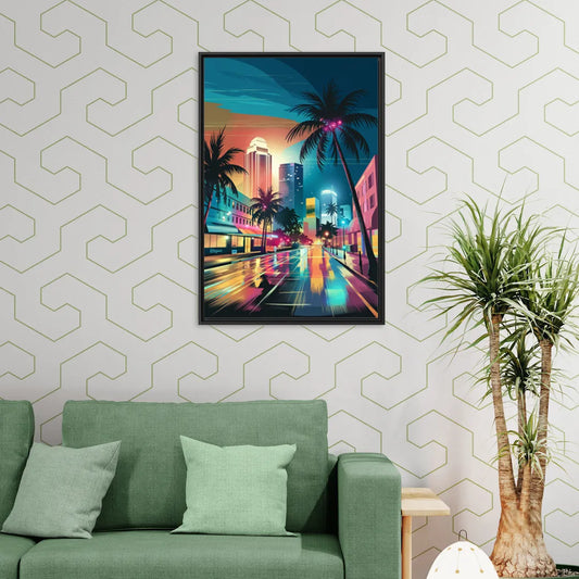 Miami Artistic Streets - Living Room Black Frame Canvas