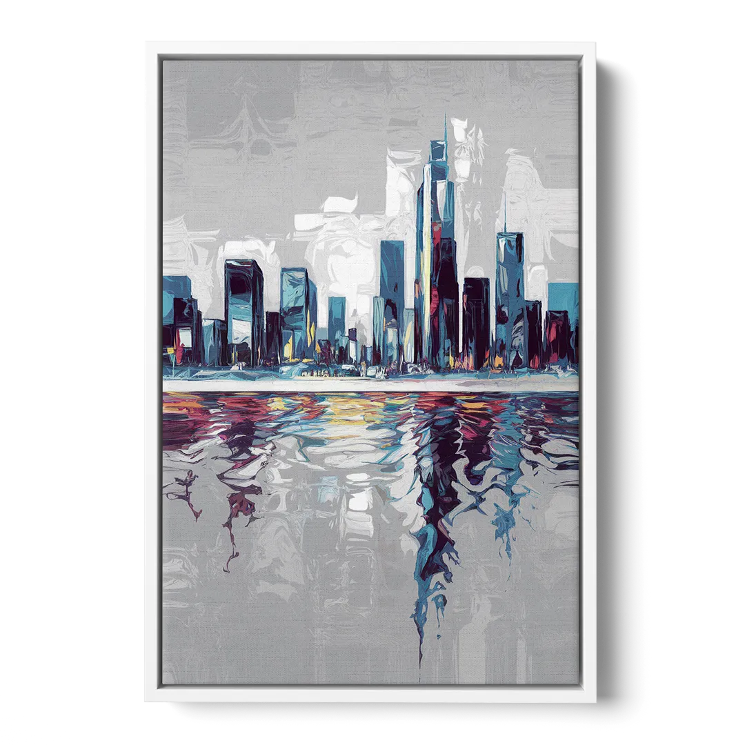 Mobile Abstract Cityscape - White Frame Canvas