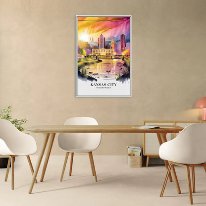 Kansas City Scenic Riverfront - Living Room White Frame Canvas