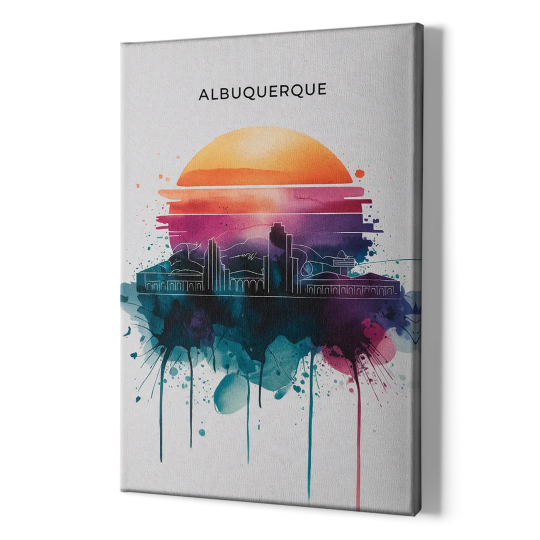 Albuquerque Skyline Sunset - Canvas Print Art Sides