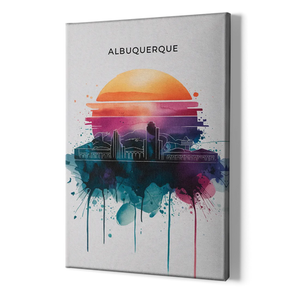 Albuquerque Skyline Sunset - Canvas Print Art Sides