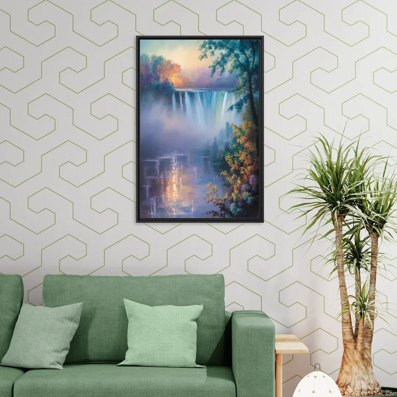 Horseshoe Falls Fog - Living Room Black Frame Canvas