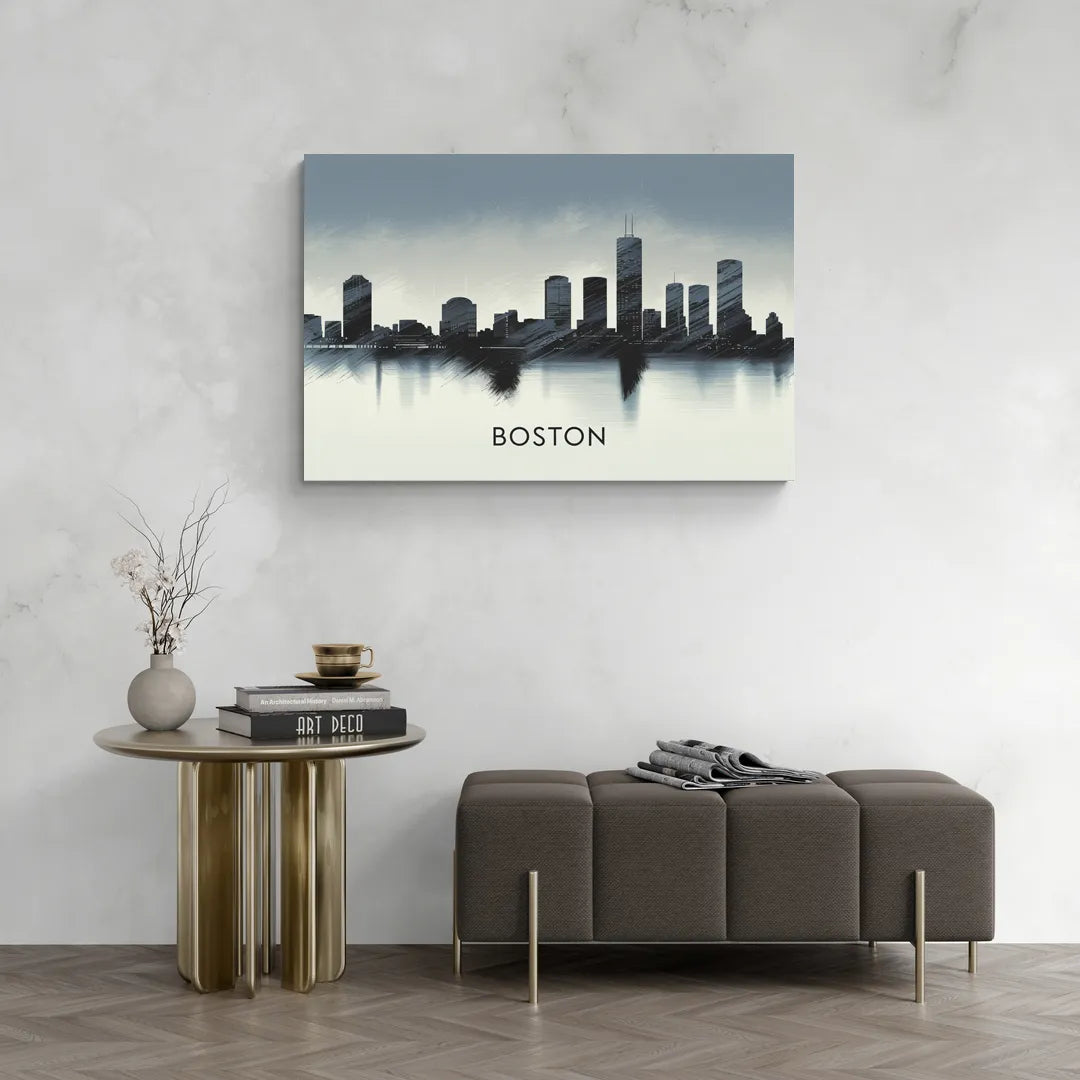 Boston Skyline In Fog - Canvas Wall Art Living Room