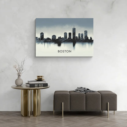 Boston Skyline In Fog - Canvas Wall Art Living Room