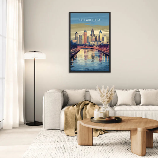 Philadelphia Schuylkill River - Living Room Black Frame Canvas
