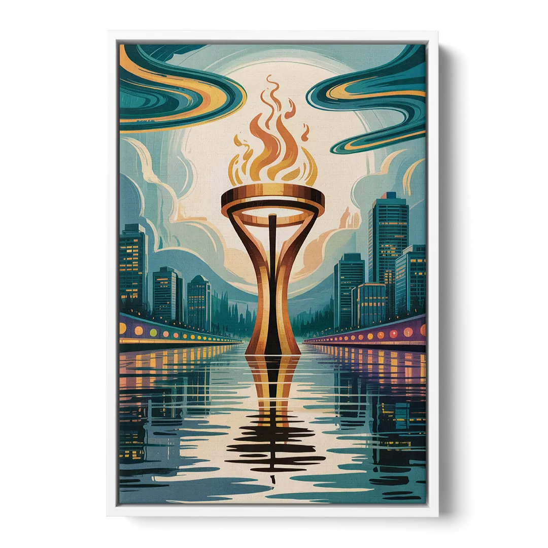 Vancouver Olympic Cauldron - White Frame Canvas