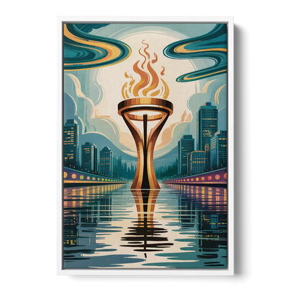 Vancouver Olympic Cauldron - White Frame Canvas
