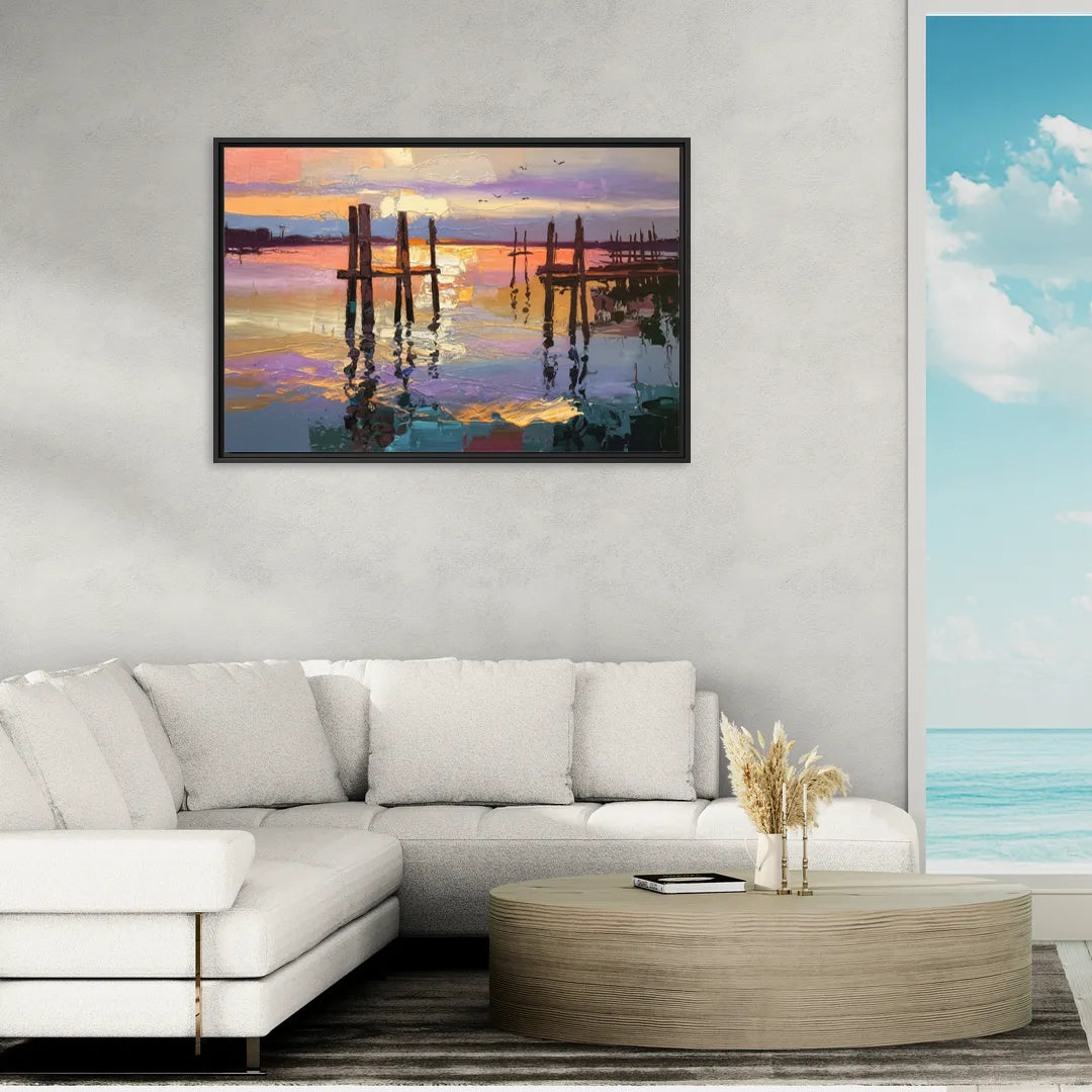 Tacoma Waterfront Sunset - Living Room Black Frame Canvas
