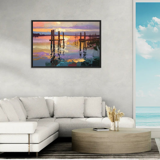Tacoma Waterfront Sunset - Living Room Black Frame Canvas
