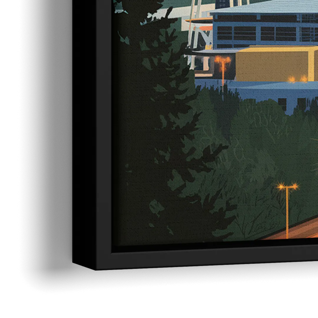 Seattle City at Dusk - Close-Up Black Frame Canvas