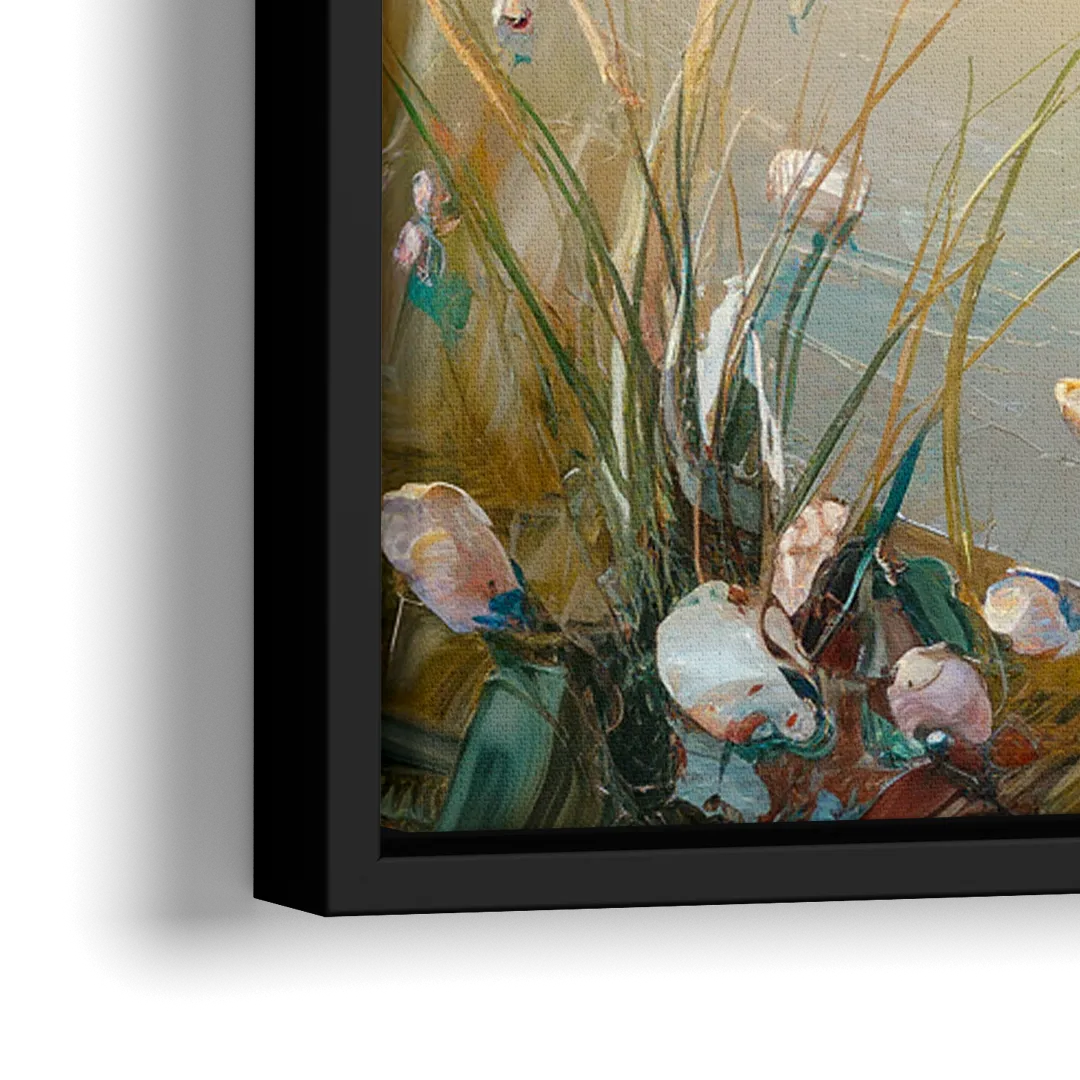 Seaside Beachfront Serenity - Close-Up Black Frame Canvas