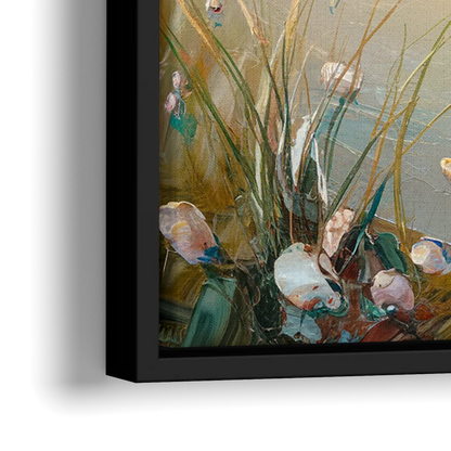 Seaside Beachfront Serenity - Close-Up Black Frame Canvas