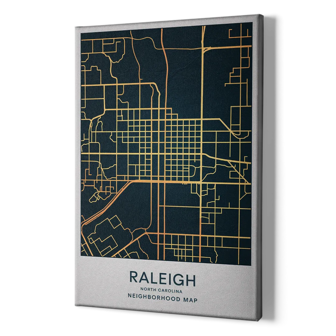 Raleigh Neighborhood Map - Canvas Print Art Sides