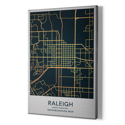 Raleigh Neighborhood Map - Canvas Print Art Sides