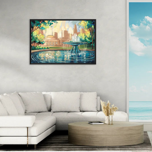 Kansas City Fountains And Parks - Living Room Black Frame Canvas