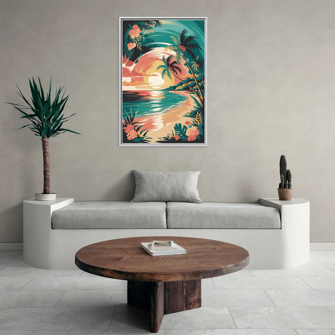 Naples Tropical Paradise - Living Room White Frame Canvas