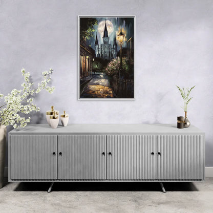New Orleans Cathedral Silhouette - Living Room White Frame Canvas