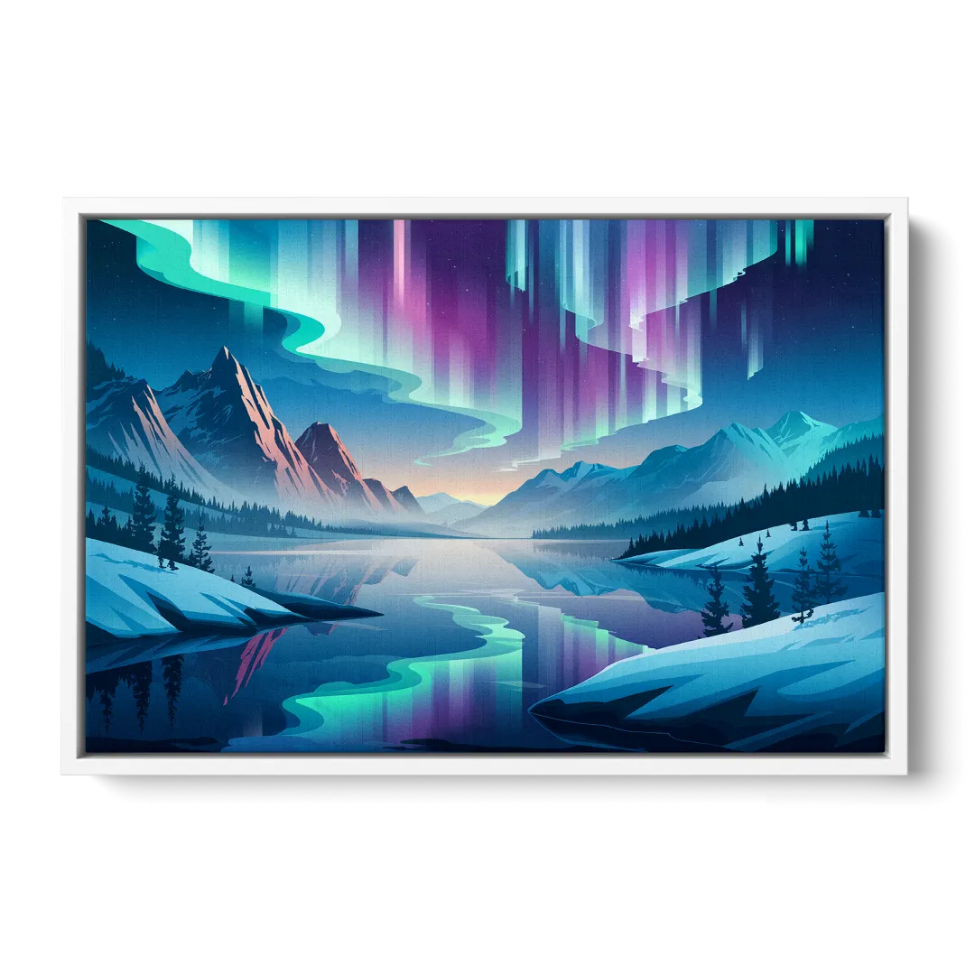Anchorage Northern Lights Scene - White Frame Canvas