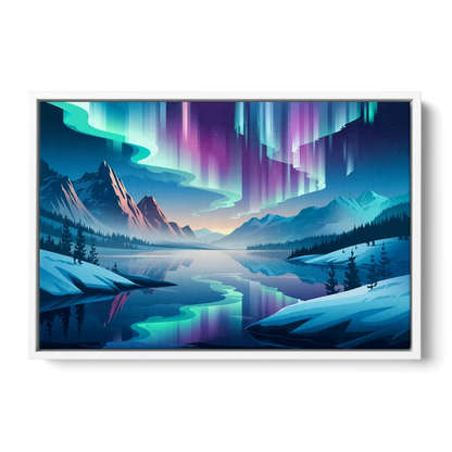 Anchorage Northern Lights Scene - White Frame Canvas