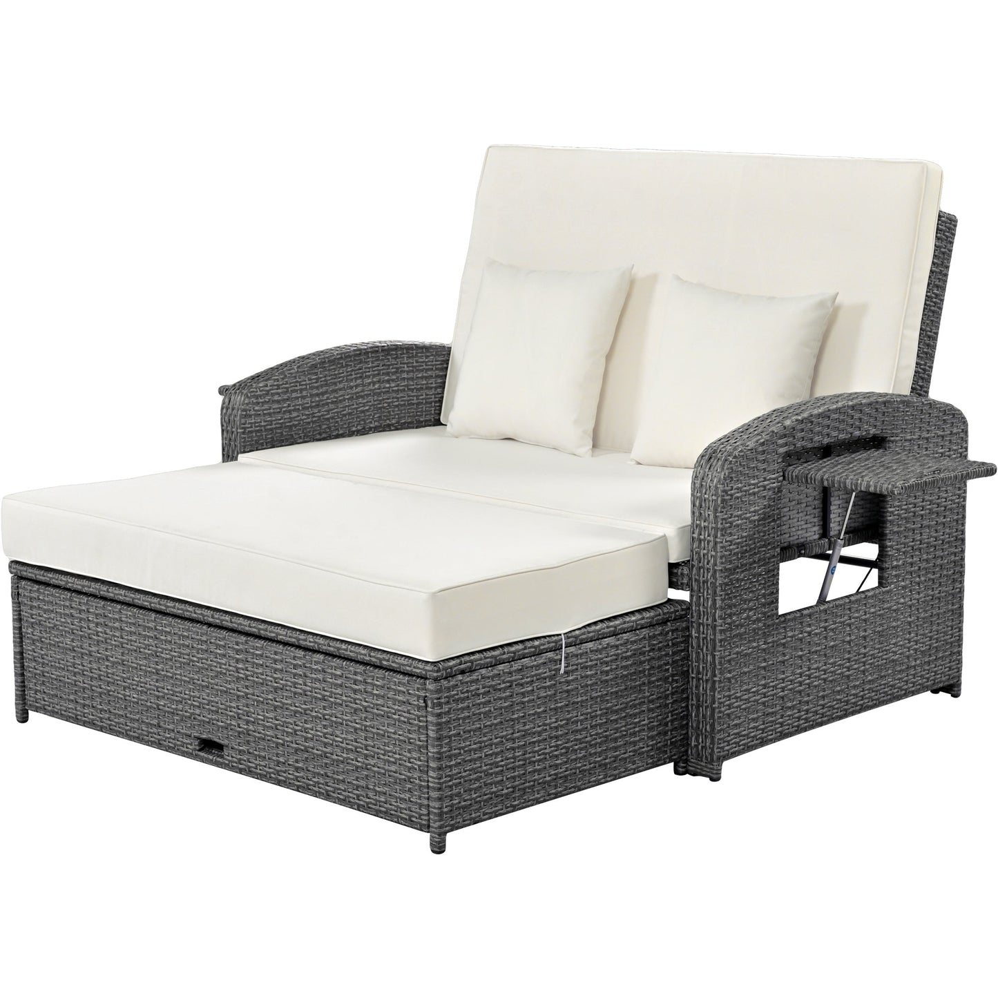 Elegant PE Wicker Double Chaise Lounge - 2-Person Patio Daybed with Recliner
