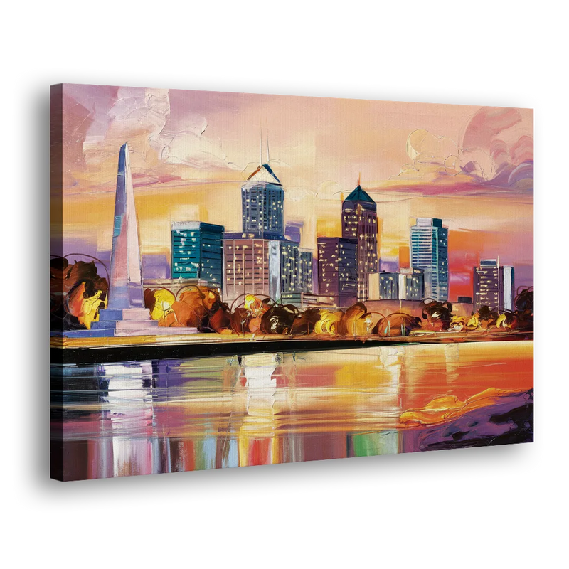 Indianapolis Skyline At Sunset - Canvas Print Art Sides