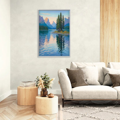 Maligne Lake Morning - Living Room White Frame Canvas