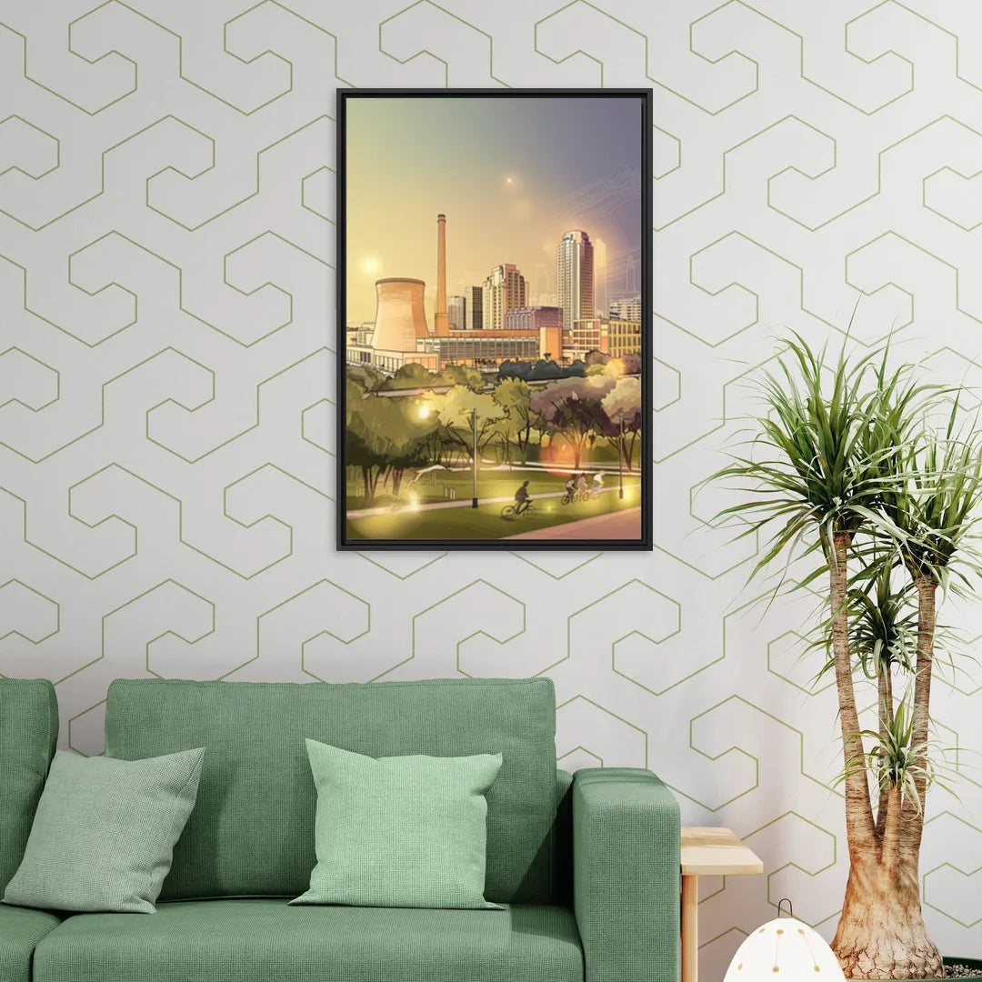 Austin Seaholm District - Living Room Black Frame Canvas