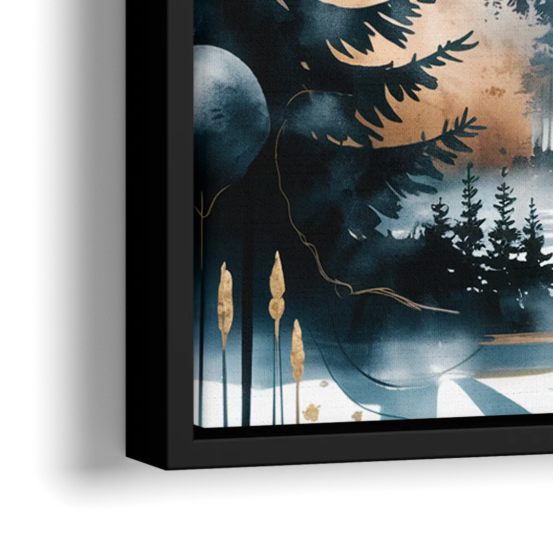 Seattle Space Needle in Fog - Close-Up Black Frame Canvas