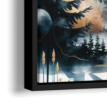 Seattle Space Needle in Fog - Close-Up Black Frame Canvas