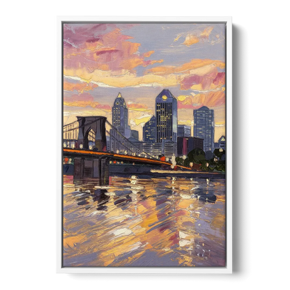 Cincinnati Skyline at Sunset - White Frame Canvas