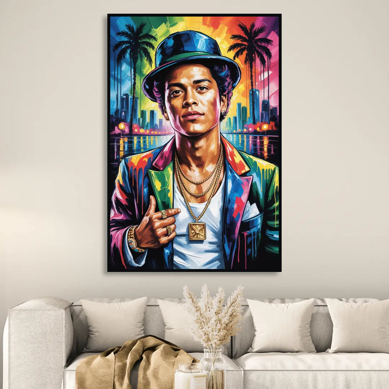 24K Groove Living Room - Black Canvas Wall Art