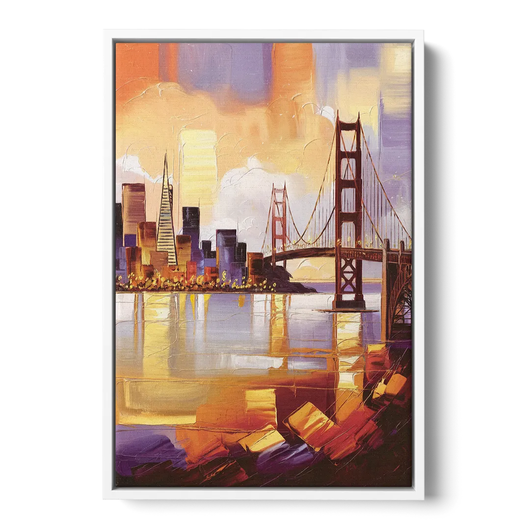 San Francisco Golden Hour Skyline - White Frame Canvas