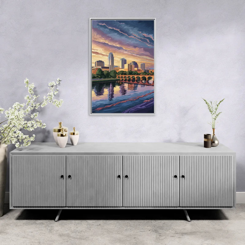 Austin Riverside Reflections - Living Room White Frame Canvas