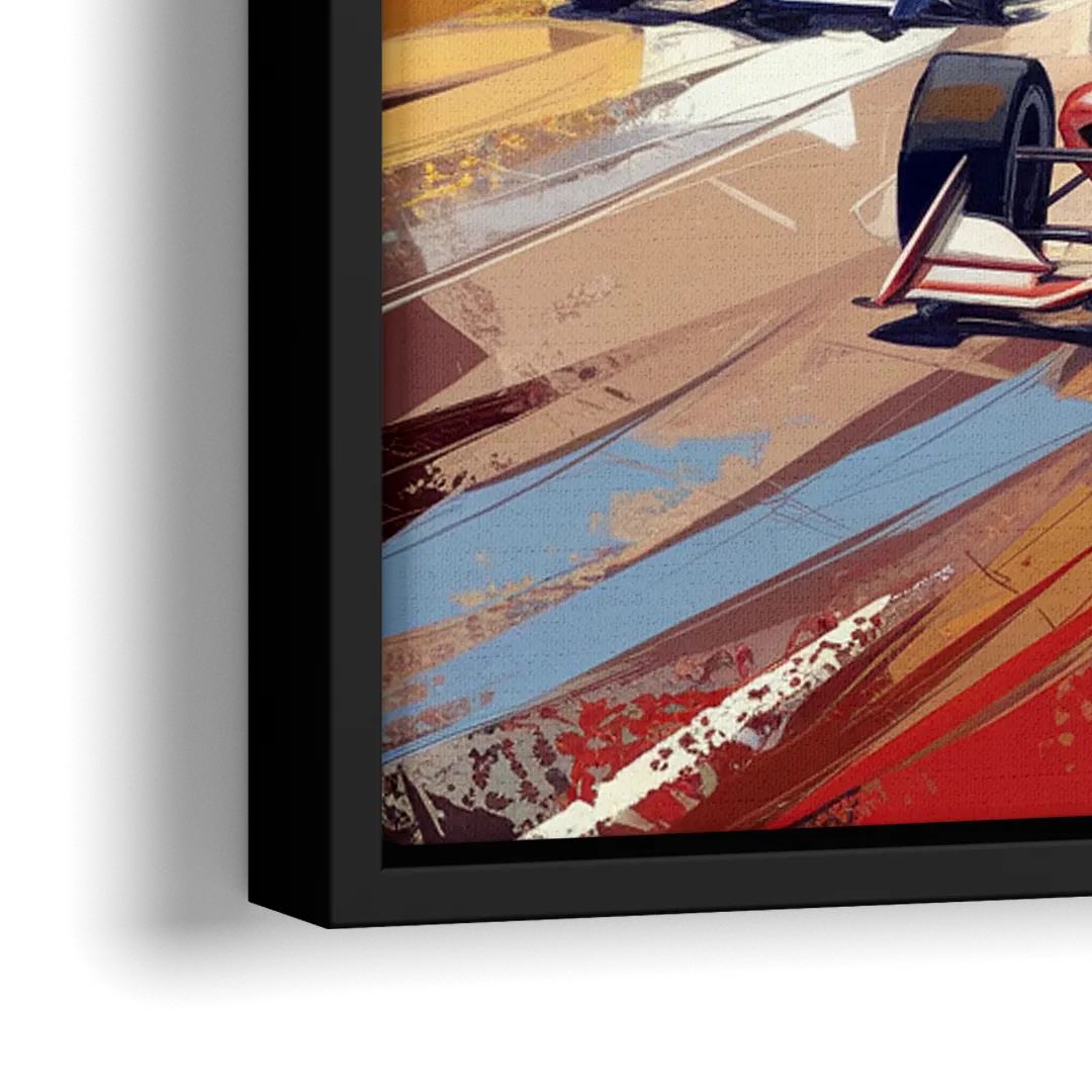 Indianapolis Motor Speedway Racing Scene - Close-Up Black Frame Canvas