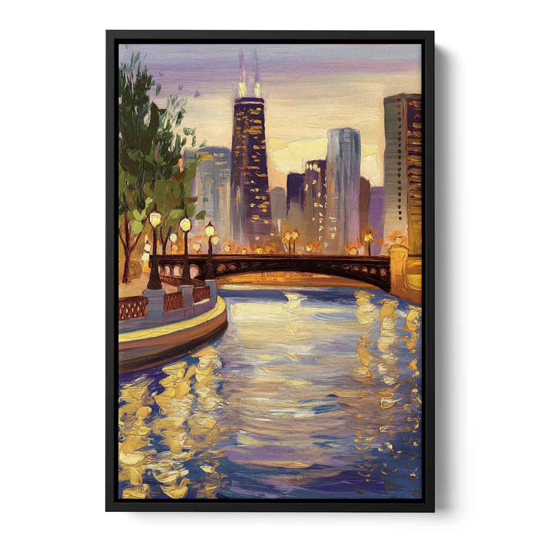 Chicago Riverwalk Charm - Black Frame Canvas