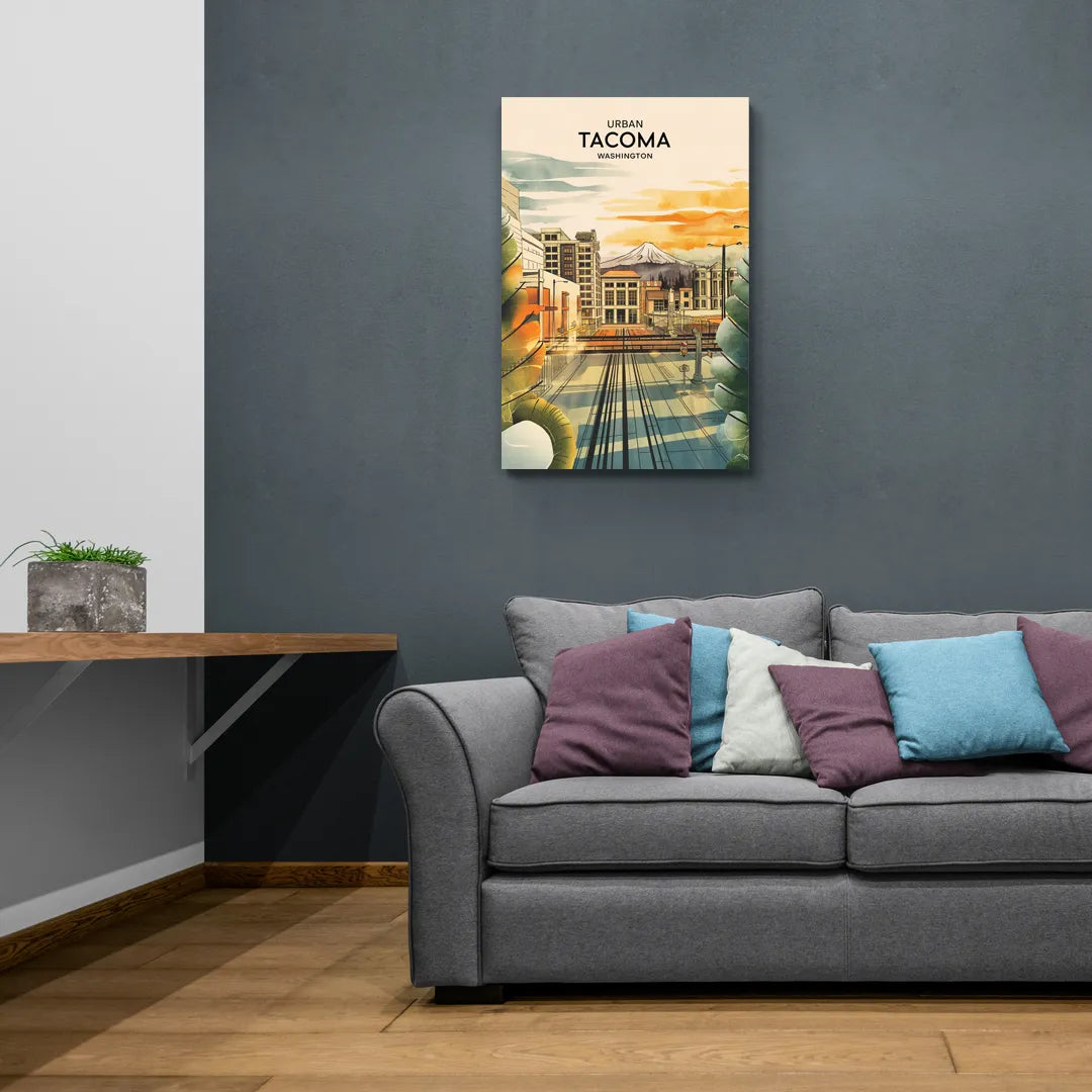 Tacoma Urban Streetscape - Canvas Wall Art Living Room